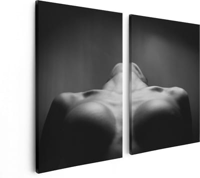 Artaza Canvas Schilderij Tweeluik Vrouwen Borsten - Erotiek - Zwart Wit - 80x60 - Foto Op Canvas - Canvas Print