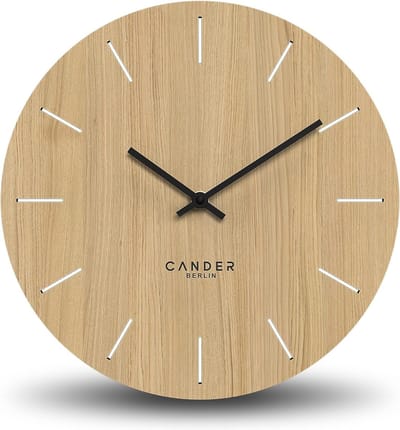 Grote geruisloze wandklok van eikenfineer - 50 cm analoog voor woonkamer