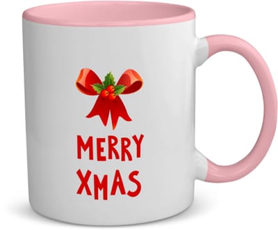 Akyol - kerst merry xmas strik en hulst koffiemok - theemok - roze - Kerstmis - kerst beker - winter - kerst - christmas - kerst cadeau - 350 ML inhoud