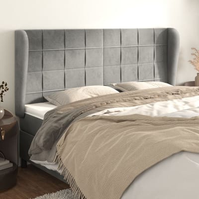 vidaXL - Hoofdbord - met - randen - 183x23x118/128 - cm - fluweel - lichtgrijs