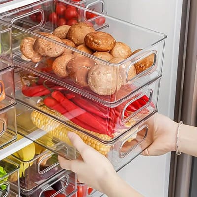 Transparante Koelkast Organizers Duurzaam Gemakkelijk te Reinigen Multifunctionele Voedselopbergdoos voor Fruit Groenten Vlees, enz. brown