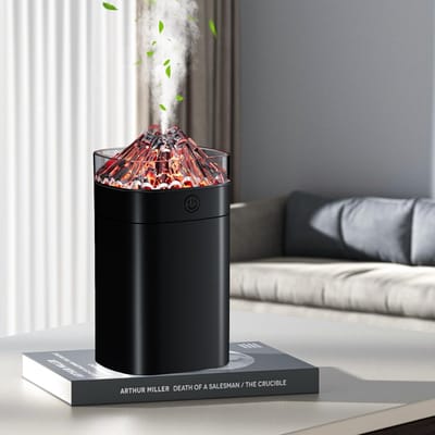 Draagbare mini-luchtbevochtiger, 400 ml, koele mistbevochtiger geschikt voor slaapkamers, USB-voeding, tafelmodel met verlichting, geschikt voor auto's, kantoren, reizen, planten, automatische uitschakeling, 2 sproeistanden, ultrastil, zwart.