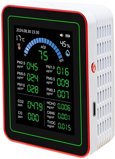 Luchtkwaliteit Tester - Monitor Binnenlucht - Gezonde Leefruimte - 18 Metingen Realtime - 2.8 Inch Scherm - Zwart