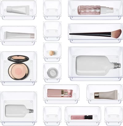 Lade-organizer set - 16 transparante opbergdozen in 5 maten voor make-up, kantoor en keuken