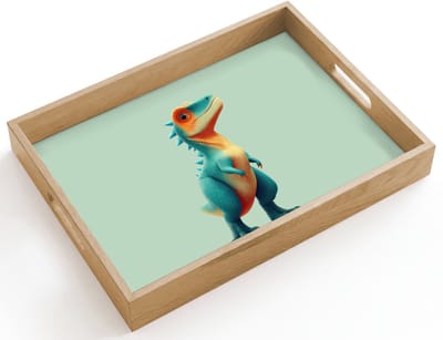 Dienblad hout 40x30 cm - Schootdienblad - Cartoon - Dino - Oranje - Stekels - Borrelplank rechthoek - Plateau dienbladen