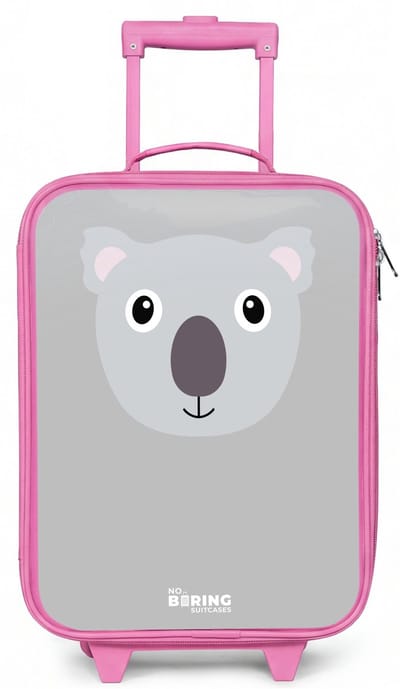 NoBoringSuitcases.com® - Kinderkoffer roze - Kindertrolley meisje - Dierenportret grijze koala - Koffer kind lichtgewicht - Reiskoffer trolley voor kinderen - Koffertje met lichtgevende wieltjes - Rolkoffer