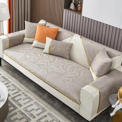 Laat Jacquard Bankhoes Gouden Lijn Witte Rand Bankkussen Handdoek Chenille Antislip Bankzitmat voor Woonkamer Woondecoratie 70x70cm 1pcs