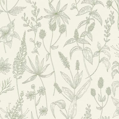 Landelijk behang Profhome 373635-GU vliesbehang licht gestructureerd met bloemen patroon mat groen zilver wit 5,33 m2