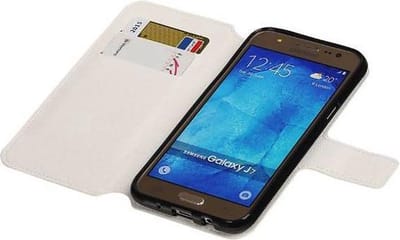 Cross Pattern TPU Bookstyle Hoesje - Wallet Case Telefoonhoesje - Geschikt voor Samsung Galaxy J7 Wit
