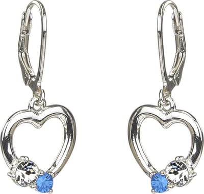 Traveller Oorbellen - Oorhangers Meisje - Jeugd - Hart / Hartje - Blauw & Wit - Zilver 925 - Kristal - Preciosa Crystals - Hangers 30 x 14 mm - Cara - 545210