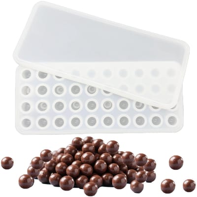 Dailygoods - duoyif Siliconen bakvorm bal met deksel, diameter 17 mm, 40 gaten, BPA-vrij, kleine bolvorm, mini-chocoladeballen, bakvorm, bonbonvorm, siliconen vorm voor chocolade, ijsballen, snoep (wit, Ø 1,7 cm)