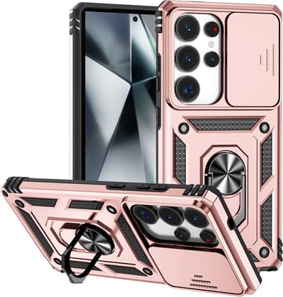 Coverup Hoesje - Geschikt voor Samsung Galaxy S25 Ultra Hoesje - Coverup Armor Ring Kickstand Back Cover met Camera Shield - Rose Gold