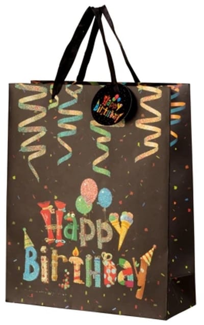 Cadeautas L - Verjaardag Happy Birthday met Glitter - Luxe Geschenktas - Cadeauzak - Geschenkzak - 32x26x12cm