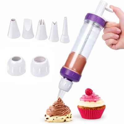 BOTC Spuitzak met spuitmondjes - 5 spuitmondjes Icing Decoration Gun - Cupcake glazuurvulinjector - Transparent
