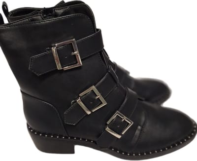 LUCKY SHOES-ENKELBOOTS MET 3 GESPEN-LEDERLOOK-BLACK-39