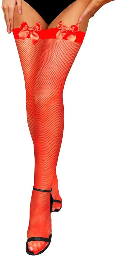 Store_7 - Dames dij hoge visnet kousen - Elastisch en comfortabel - Strikdetail - Ideaal voor een feestelijke look - Perfect voor speciale gelegenh...