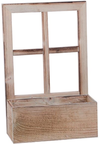 UNUS® Houten raam decoratief venster met plantenbak grijs 45x29cm