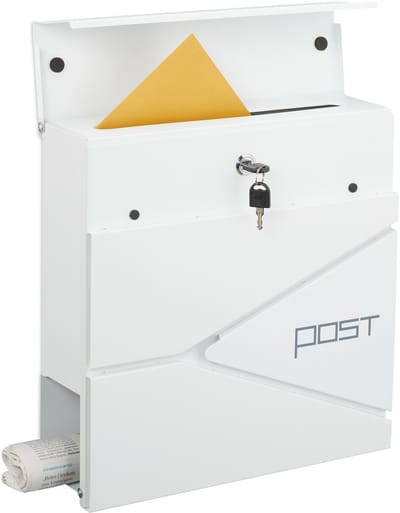 Brievenbus met slot - 38 x 37 x 12 cm - krantenvak - metaal - wit