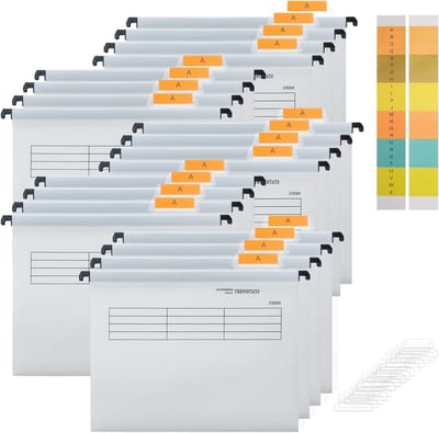 20 Stuks A4 Hangmappen van Wit PVC met Tabs en Invoervellen voor Kantoor en School, Ideaal voor Bestandsopslag en Organisatie