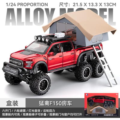 1:24 F150 Camping Rv Off Road Pick-up Vrachtwagen Legering Metaal Diecast Model Auto Geluid en Licht Speelgoed Sieraden Cadeaus Voor Kinderen Terugtrekken