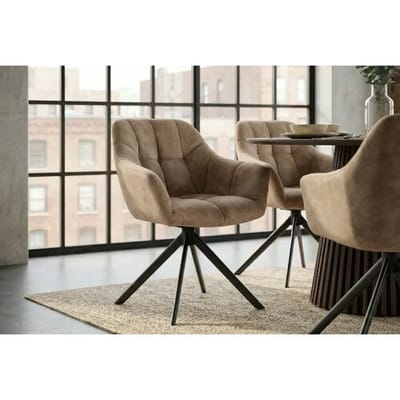 Draaibare velvet eetkamerstoel champagne greige