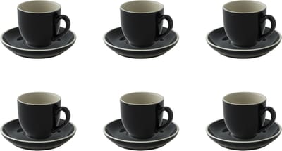 Palmer - Colors - Koffie kop en schotel - 6 stuks - 14 cl - Zwart - Porselein - Koffiekopjes