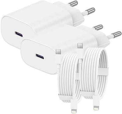 Viewr 2x 30W Snellader - Lightning Oplader - USB C Adapter Inclusief Oplaadkabel - Super Snel Lader - Geschikt voor alle Apple Lightning devices - Inclusief 1m Lightning kabel - Geschikt voor iPhone & Airpods & iPad - 2 Stuks