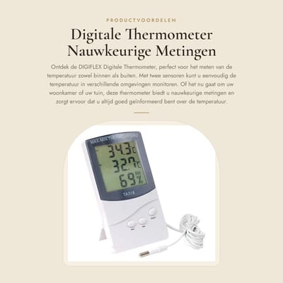 Dailygoods - Digitale Thermometer - Nauwkeurige Metingen - Voor Binnen en Buiten - Temperatuurweergave - Gebruiksvriendelijk - Geschikt voor Huishoude...