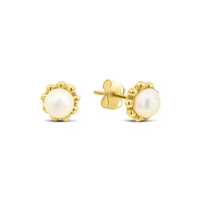New Bling 9NBSAM-G230290 Gouden Oorknopjes met Parel - Parel 4,2mm - 6mm Doorsnee - 14 karaat - Goud