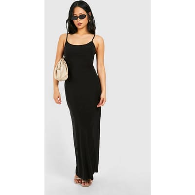boohoo Dames Petite Scoop Neck Strappy Maxi Jurk | Zwart | Maat: 34
