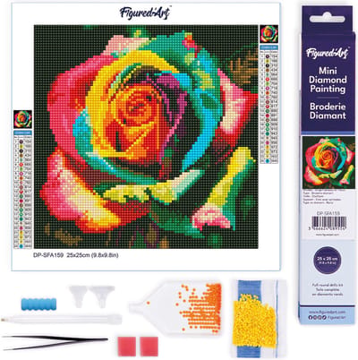 Figured'Art Mini Diamond Painting set Volwassenen 25x25 cm Veelkleurige Roos - 5D DIY Art full drill ronde diamant - Opgerold canvas