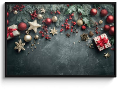 Poster in lijst - Fotolijst 120x80 cm - Posters - Kerstomlijsting - Hulst - Kleurrijk - Posterlijst zwart - Decoratie - Wanddecoratie woonkamer - Muurdecoratie slaapkamer - Kerstversiering - Kerstdecoratie voor binnen - Kerstmis