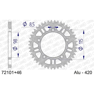 Aluminium tandwiel achter Afam 420 46 dents