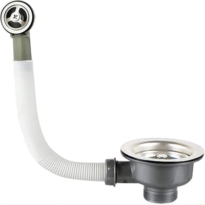Keukengootsteenafvoer met ronde overloop, RVS zeefmand, afvoerdiameter 114 mm, duurzaam en eenvoudig te installeren
