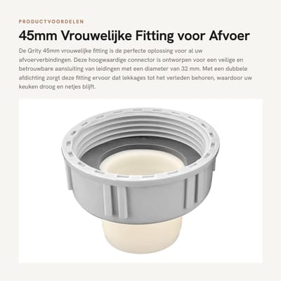 Dailygoods- Afvoerbuis 45mm Vrouwelijke Schroefdraad - Afvoerconnector - Plug Ø 32mm - Dubbele Afdichting - Hoogwaardige Kunststof - Corrosiebestendig