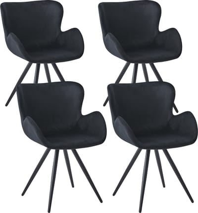 Colenis® - Anabella Eetkamerstoel - Set Van 4 - Zwart - Velvet - Industrieel - Met armleuning