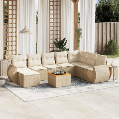 vidaXL - 9-delige - Loungeset - met - kussens - poly - rattan - beige