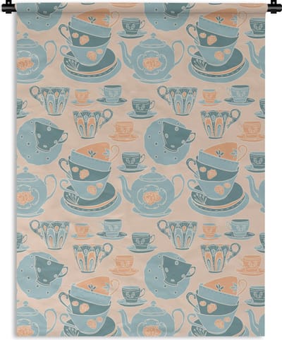 Wandkleed - Wanddoek - Patronen - Vintage - Kopje - Thee - 150x200 cm - Wandtapijt