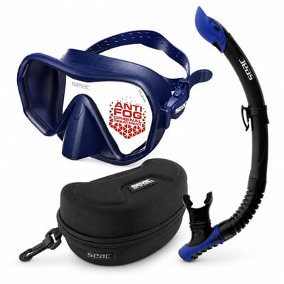 SEAC Pura Snorkelset – Duikbril / Duikmasker met Snorkel – Anti-Fog – Inclusief Opbergbox – Blauw