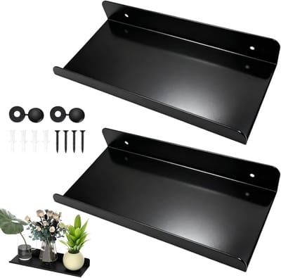 Zwarte Wandplank van 30 cm, Zwevende Plank zonder Boren, Ideaal voor Foto's en Boeken, Set van 2 voor Keuken, Woonkamer en Kantoor, 30 x 10 x 5 cm