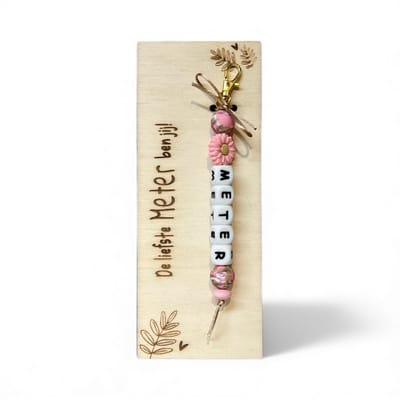 Sleutelhanger en houten kaartje liefste Meter | ROZE | jij bent de liefste | liefste meter | coolste peter | cadeau