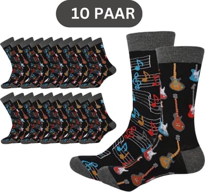10 paar sokken met Gitaren en Muzieknoten - Gitaar en muziek sokken heren/dames maat 36-40