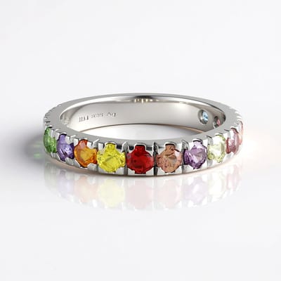Cavill - Damesring 925 Sterling Zilver Platina - 15 Madagaskar Regenboog Saffieren Ronde Briljant Slijpsel - Elegant & Kleurrijk
