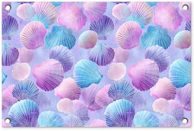 Tuinposter 60x40 cm - Tuindecoratie Schelpen - Paars - Blauw - Patroon - Poster voor in de tuin - Buiten decoratie - Schutting tuinschilderij - Tuindoek muurdecoratie - Wanddecoratie balkondoek