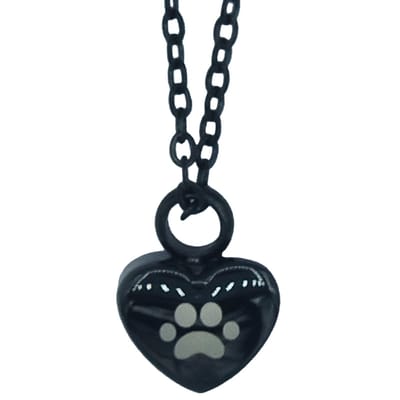Graveerbare Ashanger - Klein Hartje met Pootafdruk - Chirurgisch Staal – Zwarte PVD coating - Inclusief Edelstalen Ketting (50 cm)