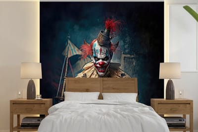 Behang - Fotobehang Clown - Horror - Kleding - Portret - Breedte 240 cm x hoogte 240 cm