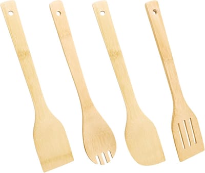 Famanu – Bamboe Keukengerei Set 4 Stuks -Houten Spatel -Duurzaam Keukengereiset -Keukenaccessoires Set -voor Koken -Braden en Bakken