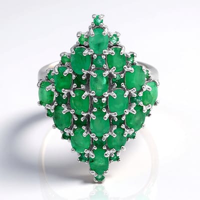 Cavill - Luxe Zilveren Ring 925 Sterling Rhodium - Braziliaanse Ovale & Ronde Smaragden 3,004 ct - Elegante Edelsteen Sieraden
