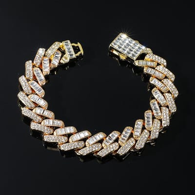 Hip Hop 15mm Ketting Baguette Stenen Iced Out Rapper Ketting Voor Mannen Vrouwen Miami Cubaanse Ketting Armband Mode Bedel Sieraden Cadeau white