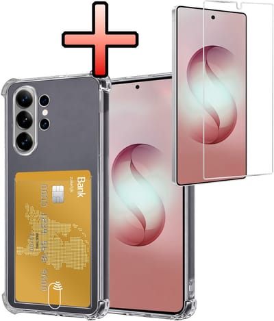 Hoesje - Geschikt voor Samsung Galaxy S26 Ultra - Met Screenprotector - En Pashouder - En Kaarthouder - Telefoon Hoes Shockproof - Siliconen Case - Back Cover - Shock Proof - Pasjes Houder - Transparant